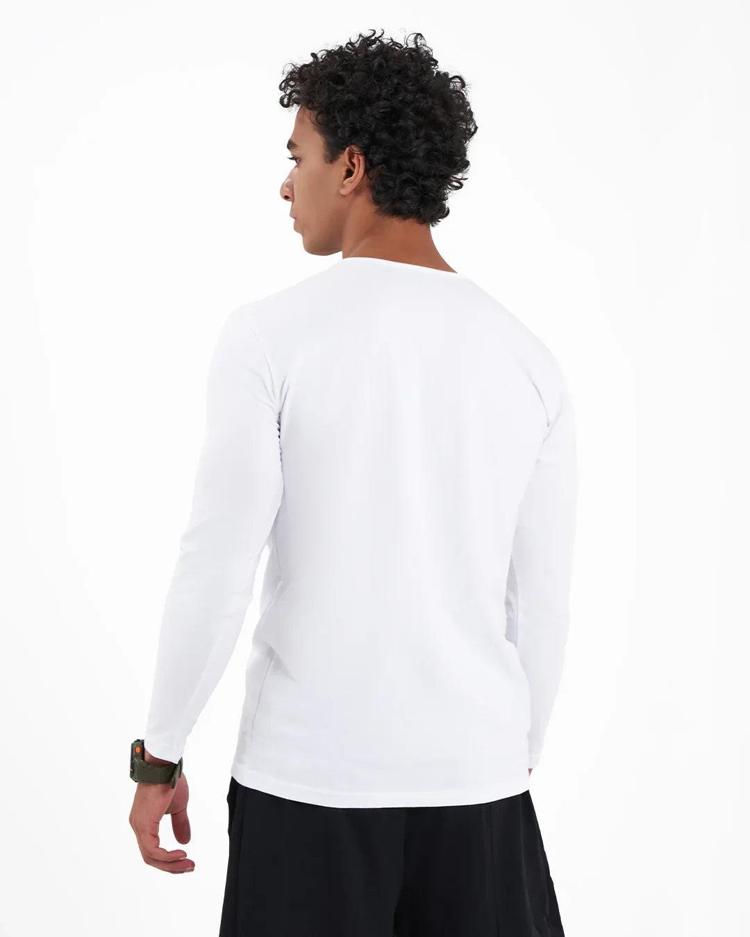 تيشيرت كم قطن أبيض برقبة دائرية