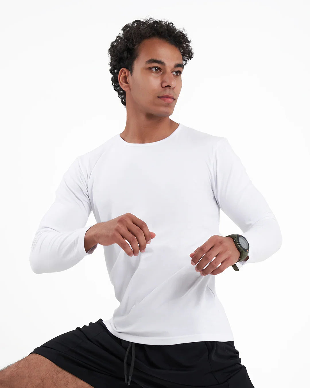 تيشيرت كم قطن أبيض برقبة دائرية