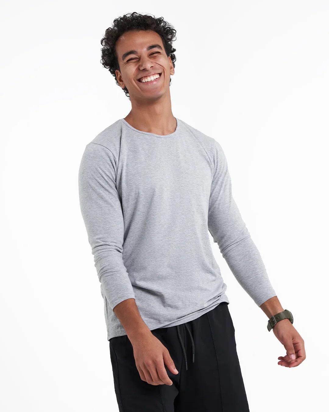 تيشيرت كم قطن رمادي برقبة دائرية