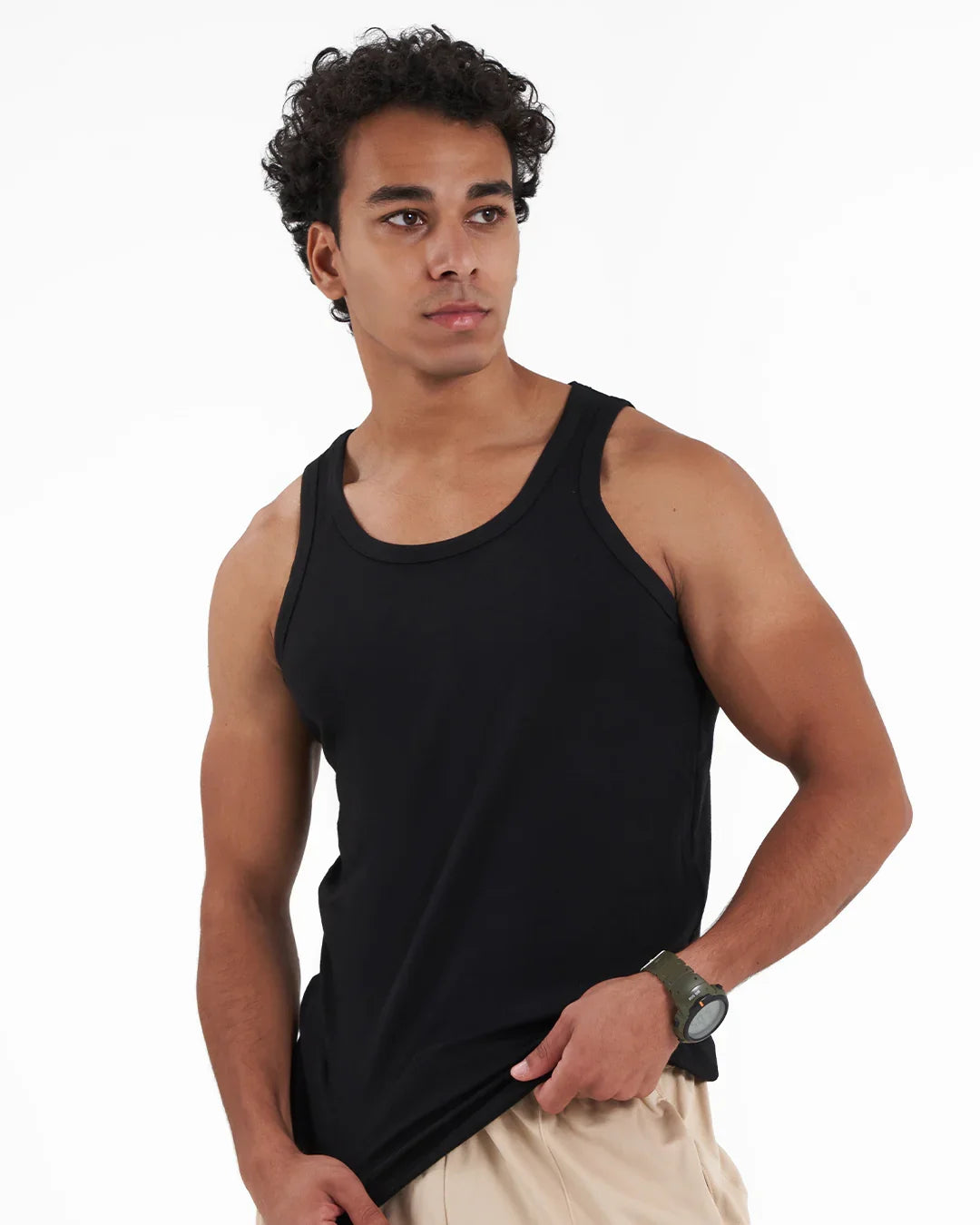 تيشيرت حمالة رجالي قطن أسود