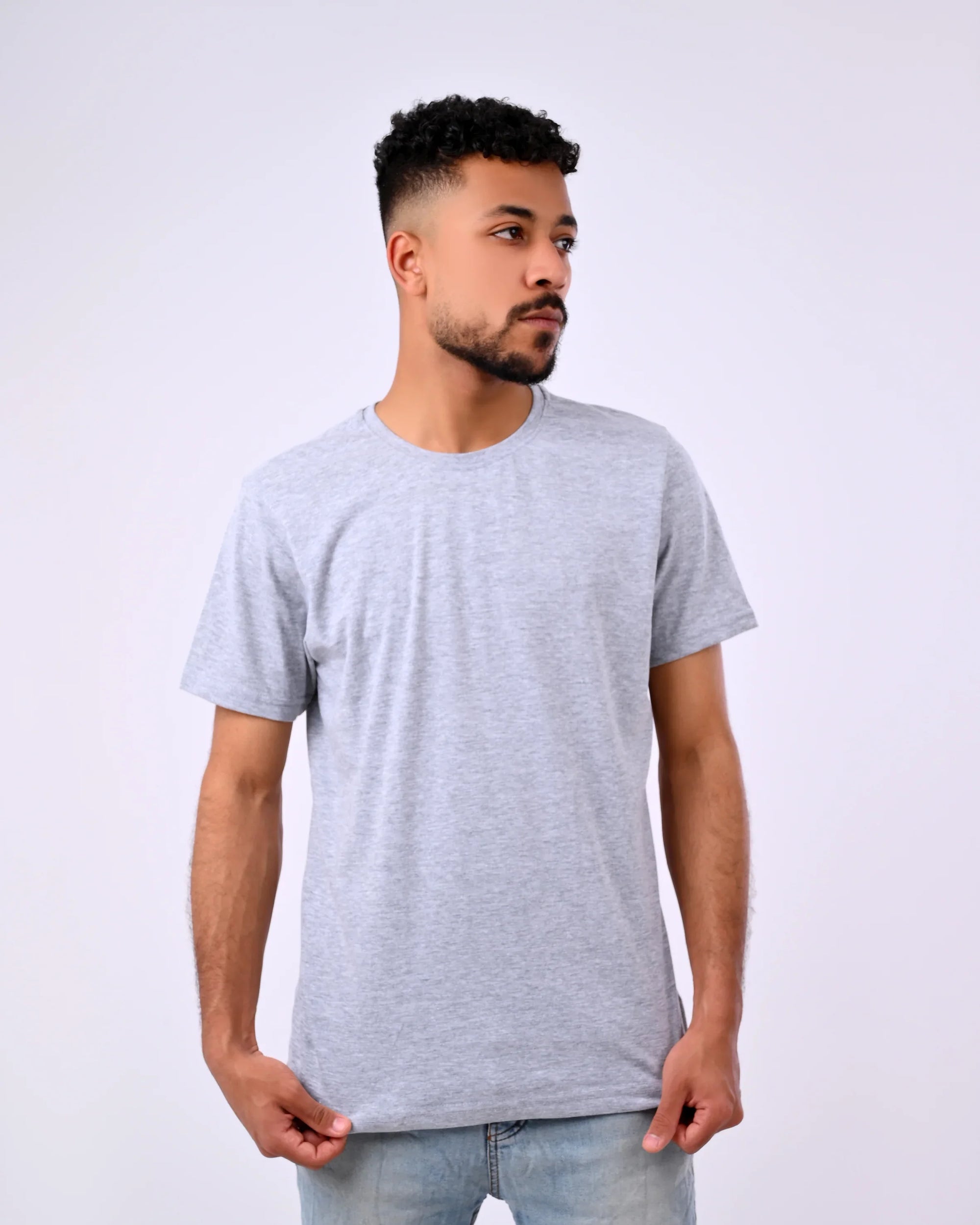 تيشيرت بيزك نص كم رمادي