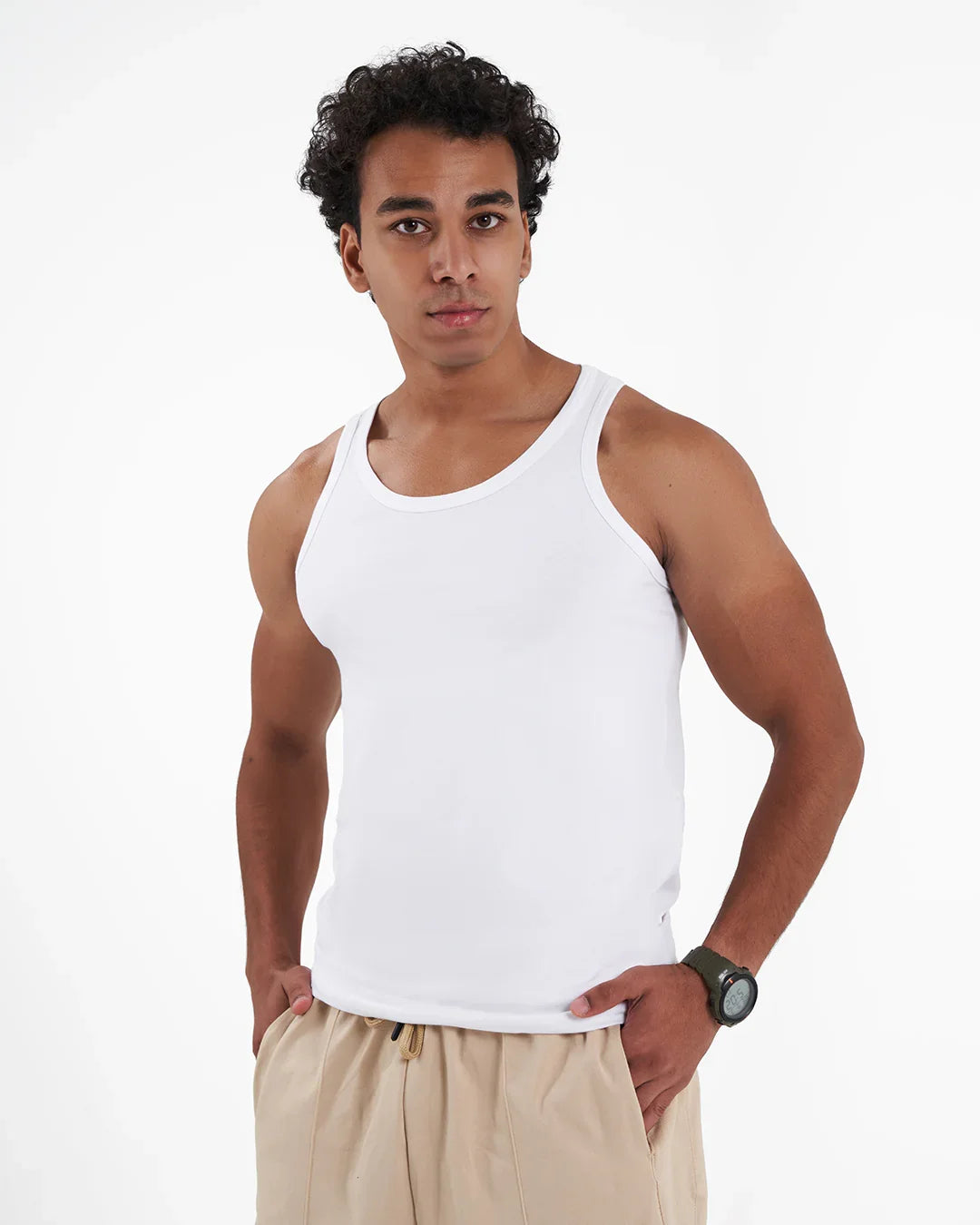 تيشيرت حمالة رجالي قطن أبيض