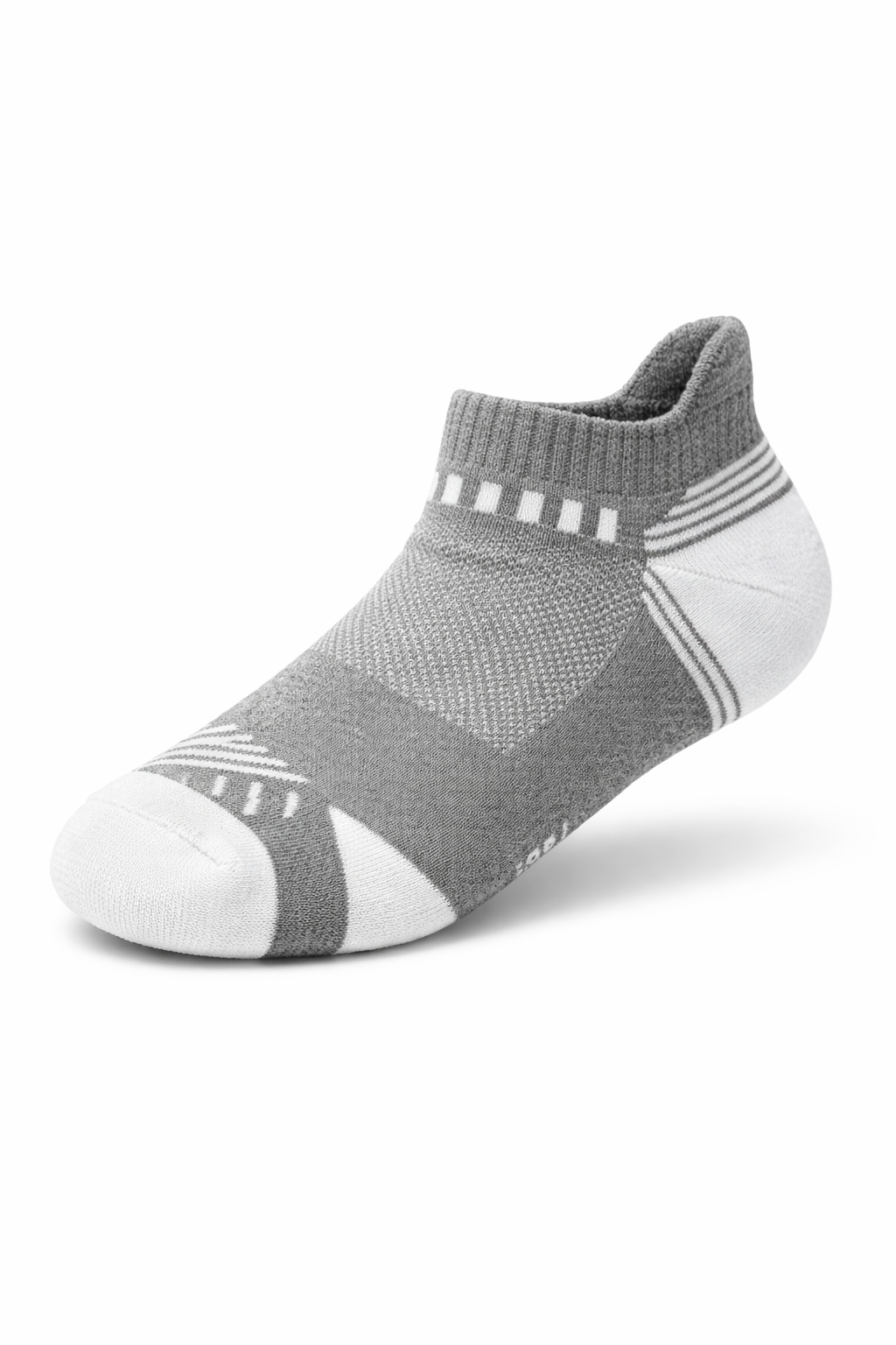 Gray and white athletic sock on a white background