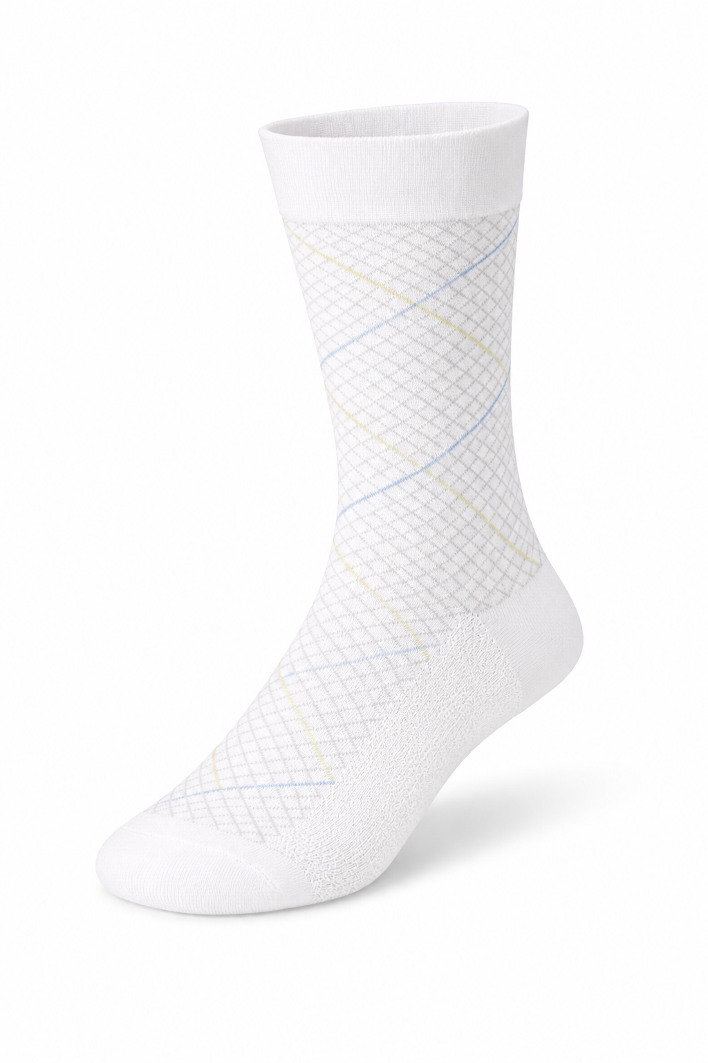 White sock with subtle pattern on a white background