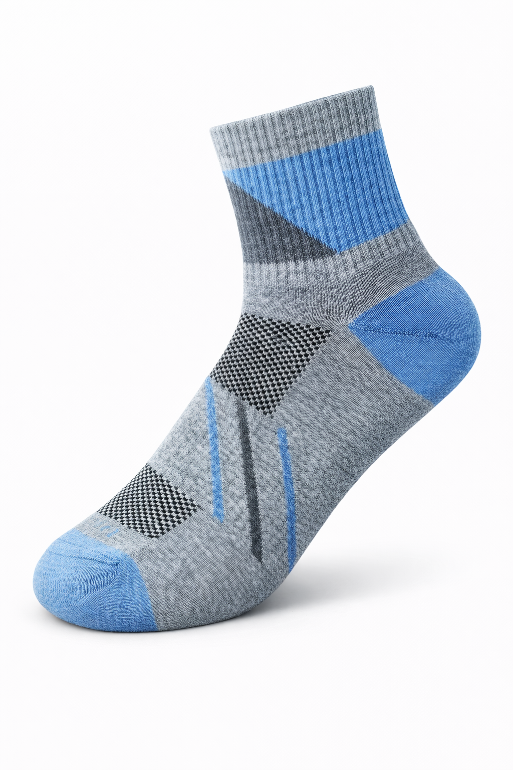 Gray and blue sock on a white background