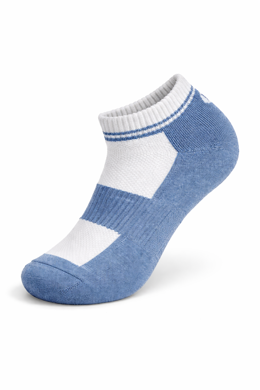 Blue and white sock on a white background
