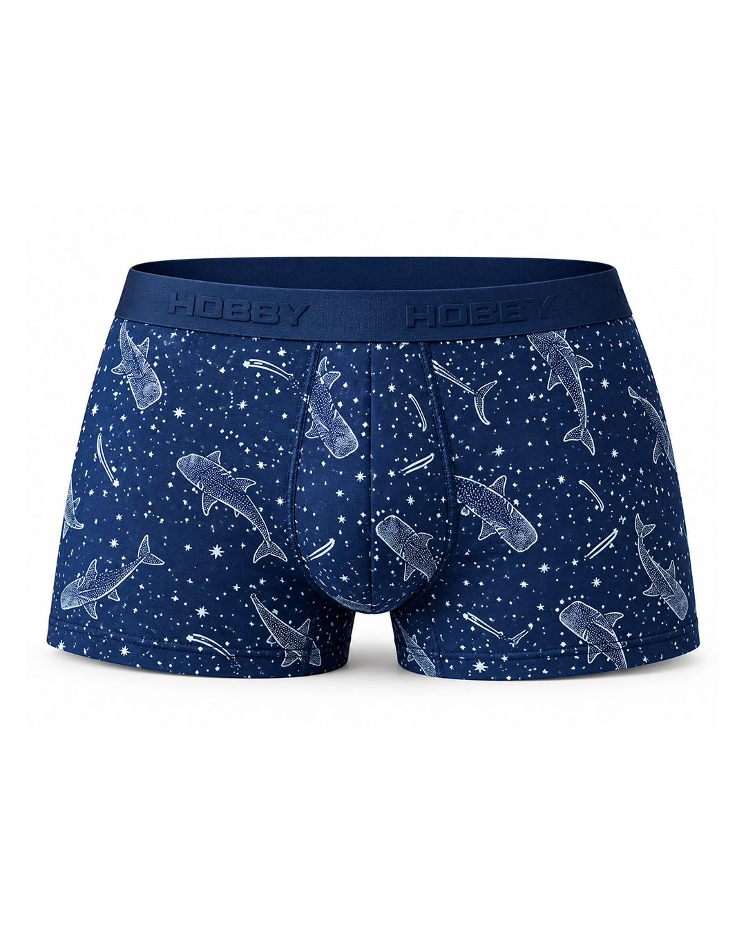HOBBY men’s navy blue cotton boxer with shark and star print – HMU320