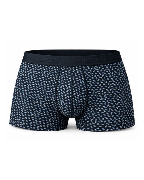 HOBBY men’s black cotton boxer with white and blue printed pattern – HMU322

