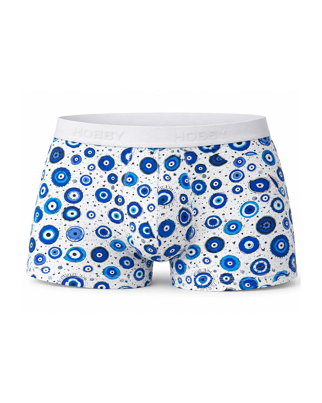 HOBBY men’s white cotton boxer with blue evil eye print – HMU323