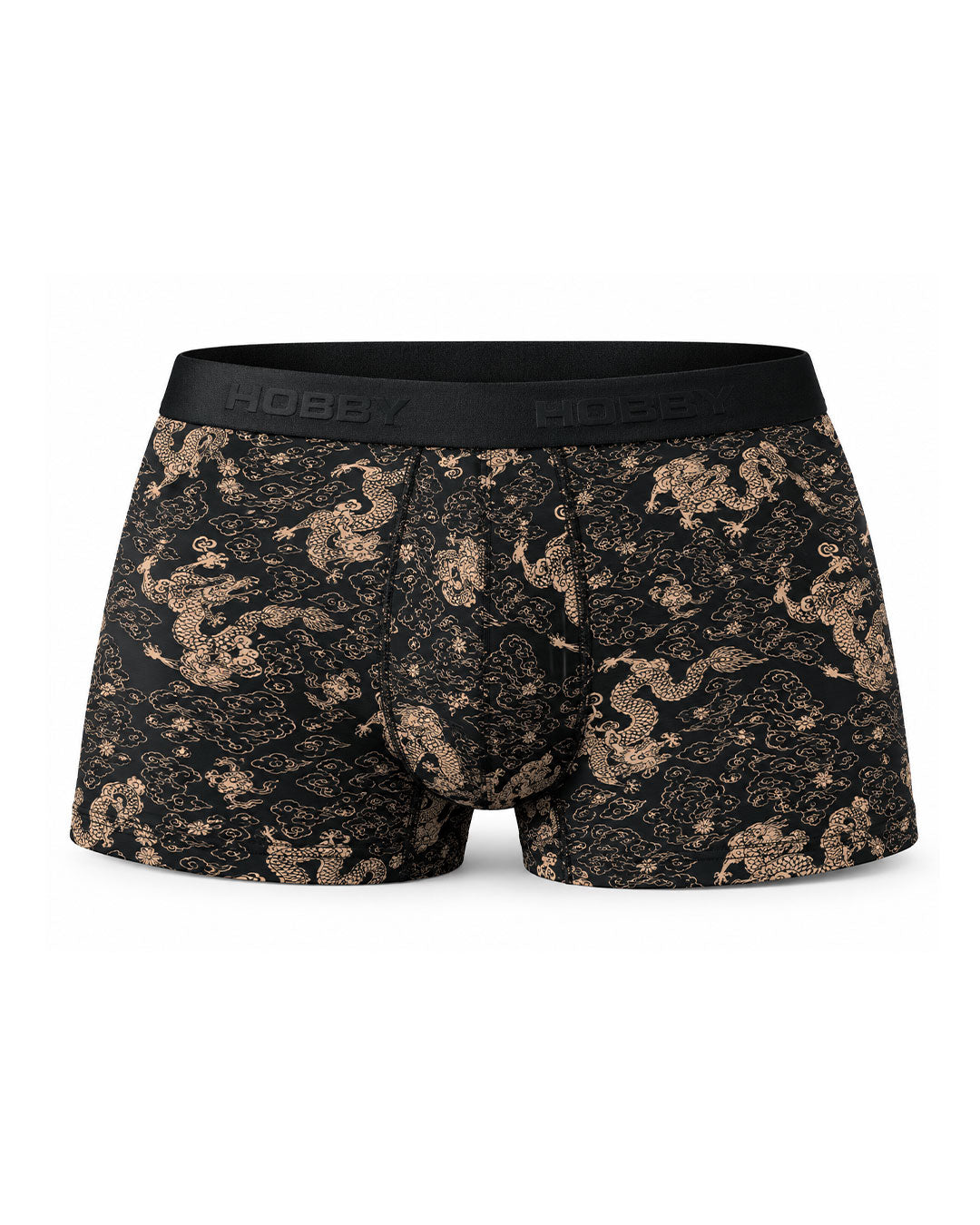 HOBBY men’s black cotton boxer with gold dragon patterned print – HMU324