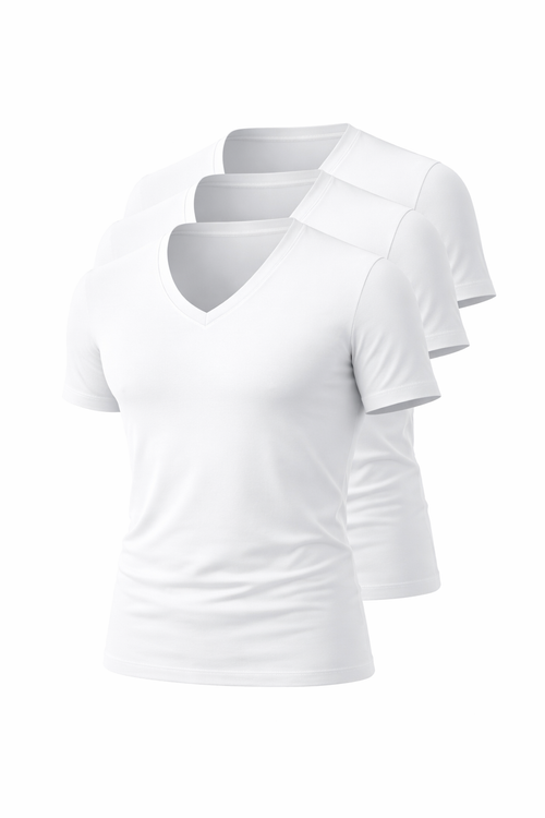 V باك 3 تيشيرت نص كم أبيض واسع