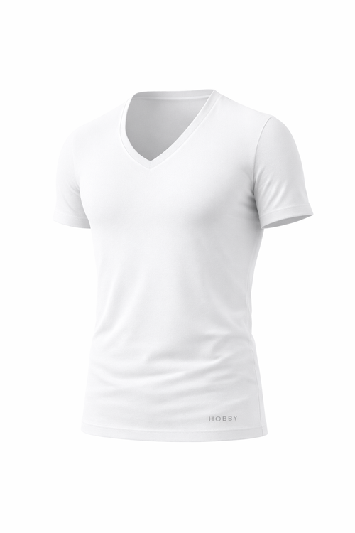 V تيشيرت نص كم أبيض