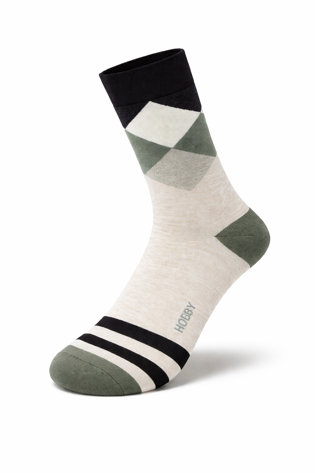 Sock with a geometric pattern on a white background